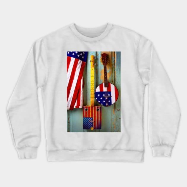 Cigar Box Guitar With American Banjo Crewneck Sweatshirt by photogarry